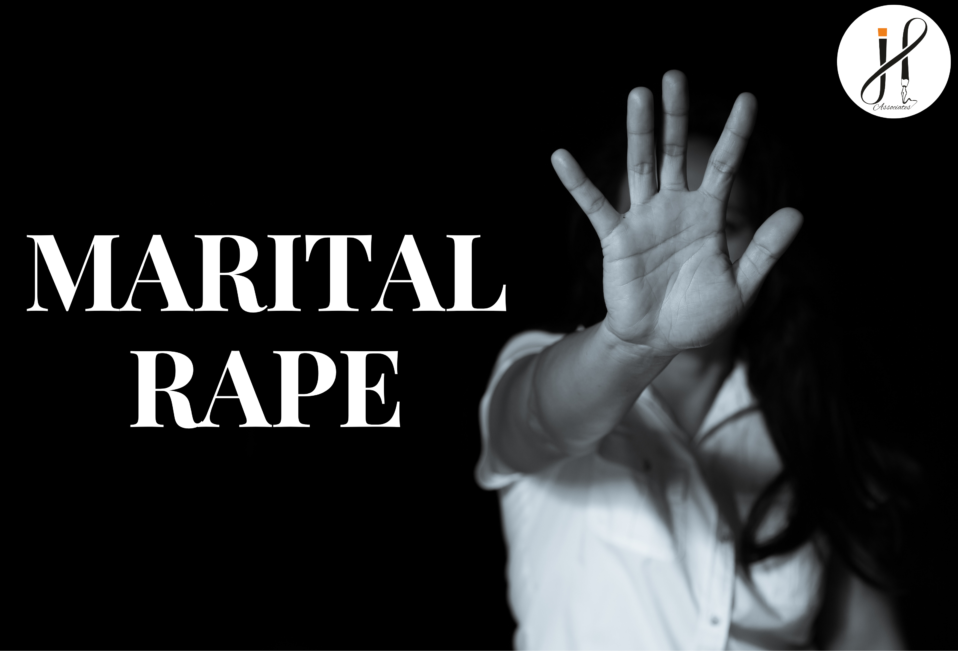 Marital Rape: Woman raising hand in a stop gesture on a black background