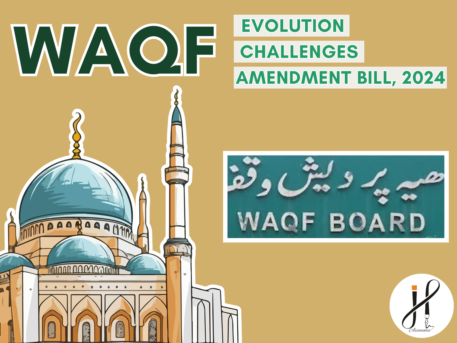 Illustration of Waqf properties in India with historical background and modern reforms.